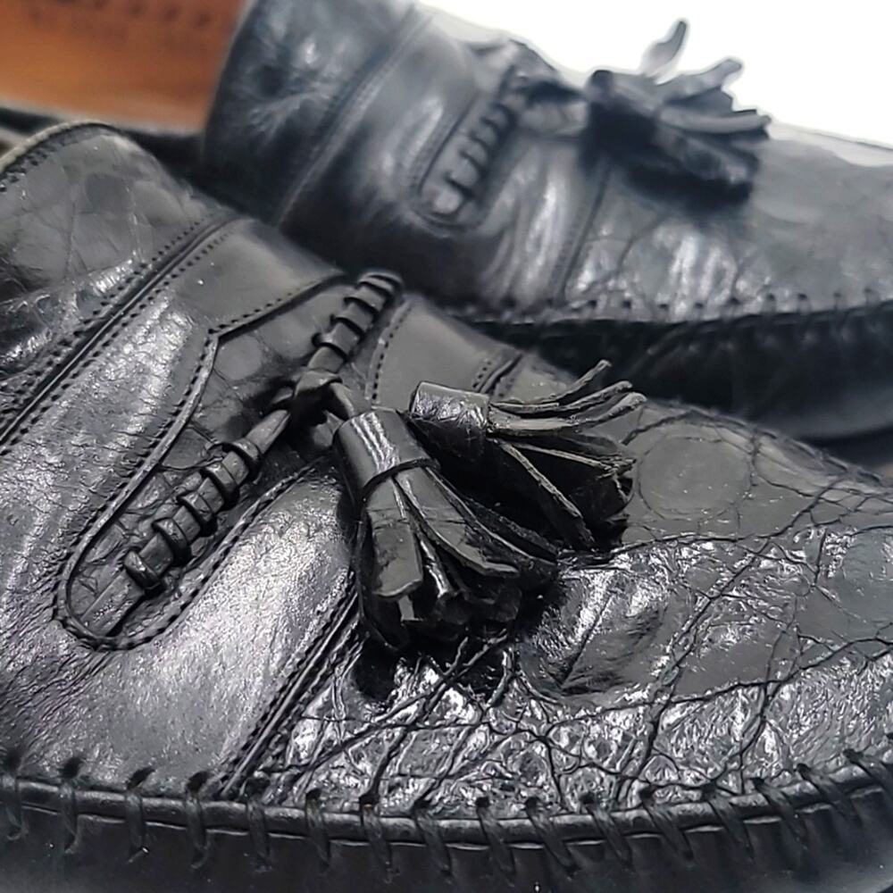 JOHNSTON & MURPHY sz11 Domani Genuine Alligator Kiltie Tassel Loafers SPAIN